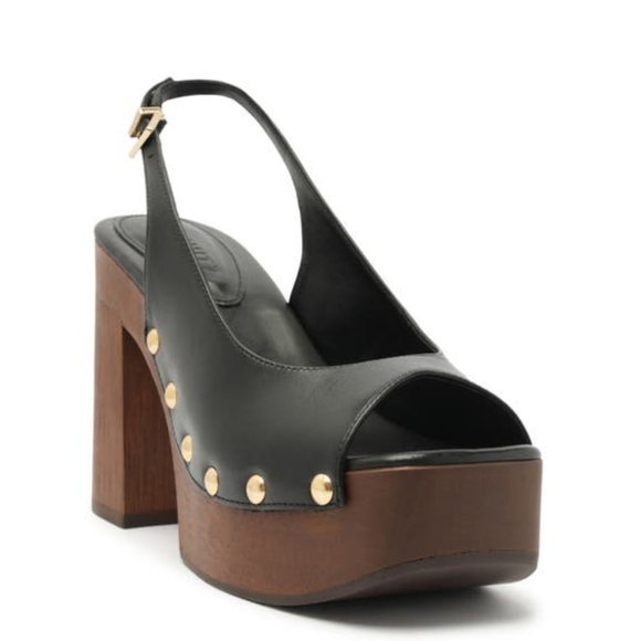 NEW Schutz Rose Slingback Platform Sandals In Black Leather Sz 10 Boho Festival - Picture 5 of 7